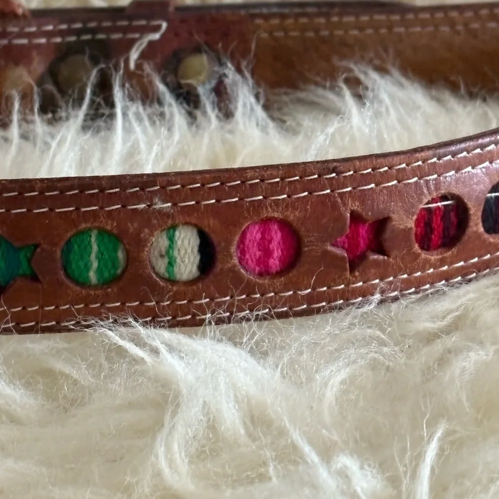 Brown Leather Textile Southwestern Belt